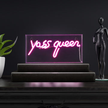 Yass Queen 11.8" Contemporary Glam Acrylic Box USB Operated LED Neon Light - JONATHAN Y